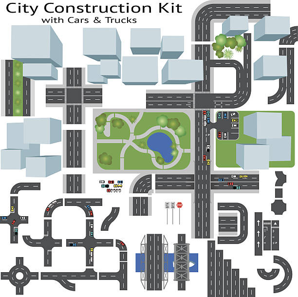city road kaffeemaschine design-set - aerial view stock-grafiken, -clipart, -cartoons und -symbole