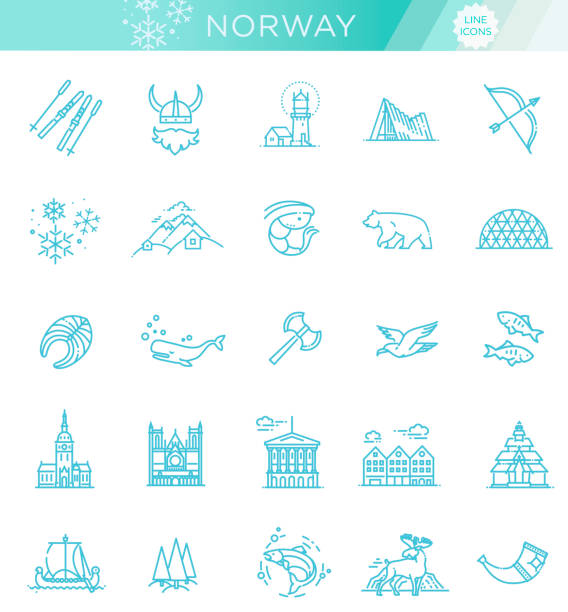 illustrazioni stock, clip art, cartoni animati e icone di tendenza di icone vettoriali delle attrazioni della città. norvegia punto di riferimento. - oslo