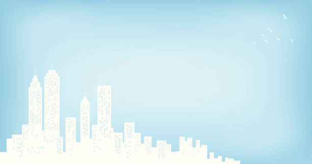 illustrazioni stock, clip art, cartoni animati e icone di tendenza di skyline della città e il cielo azzurro e copyspace silhouette - wall street