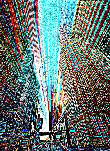 City skyscrapers with motion blur and speed lines