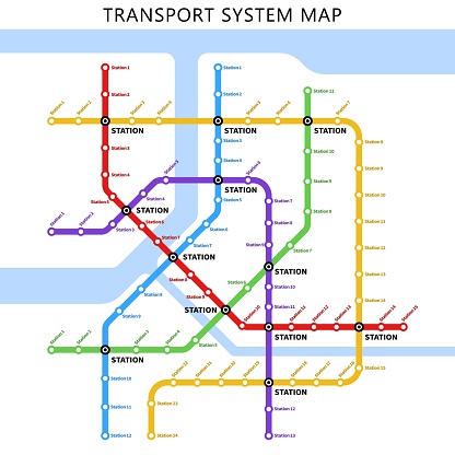 City subway underground transport map or scheme