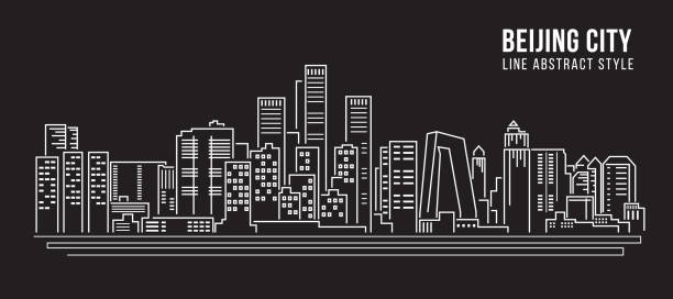 illustrazioni stock, clip art, cartoni animati e icone di tendenza di cityscape building line arte vector illustration design - città di pechino - beijing