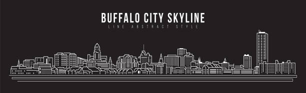 Cityscape Building Line art Vector Illustration design - Buffalo skyline city Cityscape Building Line art Vector Illustration design - Buffalo skyline city buffalo stock illustrations