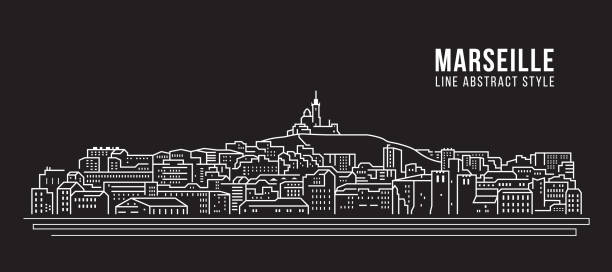 illustrations, cliparts, dessins animés et icônes de cityscape building line art vector illustration design - ville de marseille - marseille