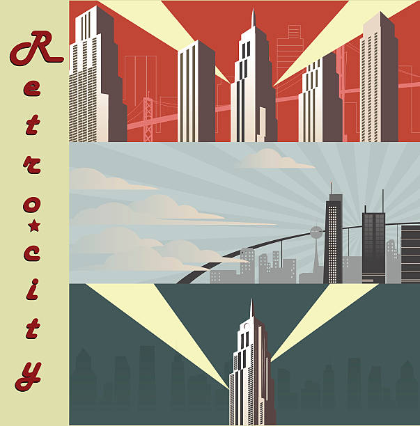Cityscape horizontal  Cartoon city in different color variations. vector art illustration