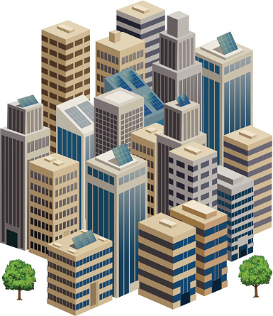 Cityscape in 3D Isometric view.