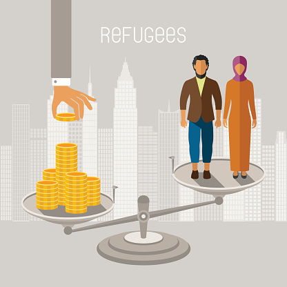 Civil war refugees vector infographics. Emigrants from conflict zones.