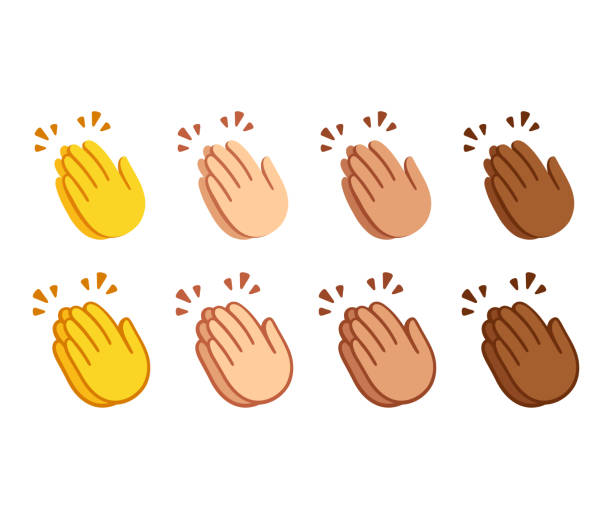 Clapping hands emoji set Clapping hands emoji set. Applause icons in two styles, line icon and flat cartoon color option. Different skin shades. Vector symbol set. applauding stock illustrations