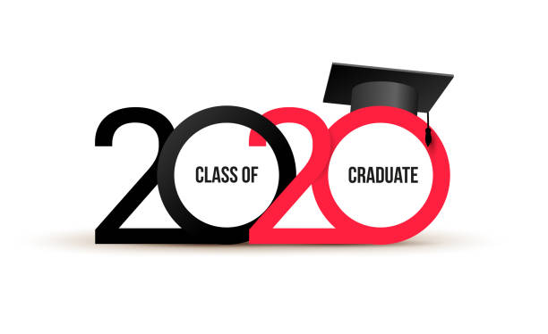 Class of 2020. Elegant logo card in black, red colors for flyers, greetings, invitations, business diaries, congratulations and posters at the prom. Vector illustration. Isolated vector illustration.  graduation stock illustrations
