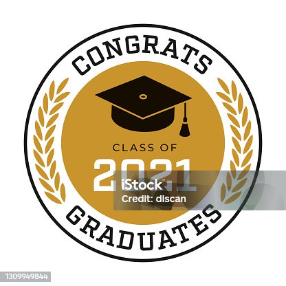 istock Class of 2021, Congrats Graduates label. 1309949844
