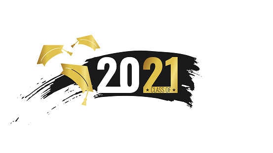 2021年のクラス。手描きのブラシブラックストライプと金教育アカデミックキャップ付きの番号。テンプレート卒業デザイン、高校や大学の卒業生、年鑑。ベクトルの図 - イラスト素材...
