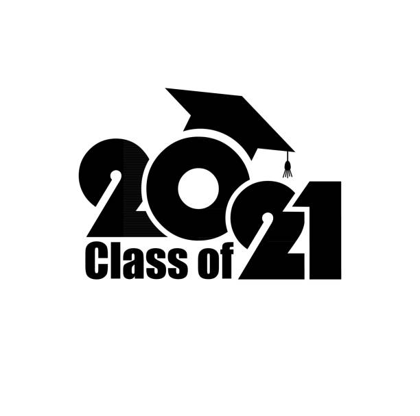 졸업 모자와 2021 학년. 흰색 배경에 플랫 심플한 디자인 - classroom stock illustrations