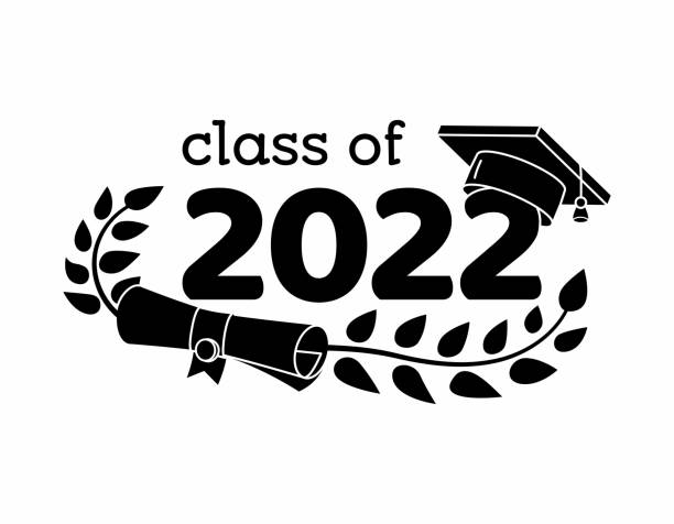 Class of 2022 with graduation cap in black color. Class of 2022 with graduation cap in black color. Template for high school or college party design, graduation invitation or banner. Black silhouette graduation silhouettes stock illustrations