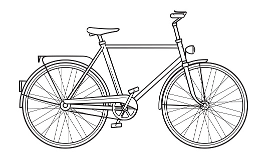 Classic bicycle outline drawing - stock illustration.