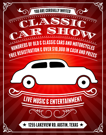 Classic Car Show Poster on Red Background