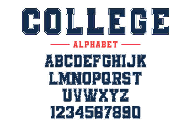 Classic college font. Vintage sport font in american style for football, baseball or basketball t-shirts. Athletic department typeface, varsity style font Classic college font. Vintage sport font in american style for football, baseball or basketball t-shirts. Athletic department typeface, varsity style font. Vector college campus stock illustrations