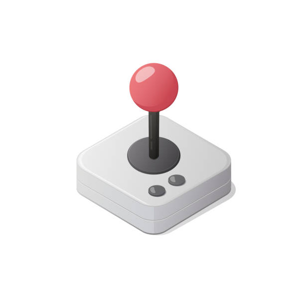 Classic Joystick Video games concept. Gamepad joystick controller. Isometric vector illustration. Isolated on white background. joystick stock illustrations