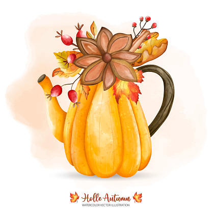 Classic jug, Autumn or Fall Animal decor, Digital paint watercolor illustration