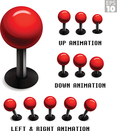 Classic red arcade game joystick with animated stills movements.