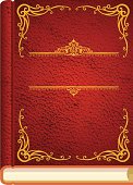 Blank red leather book with gold trim.