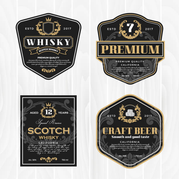 Classic vintage frame for whisky labels and antique product Classic vintage frame for labels, banner and other design. Suitable for whiskey, beer and premium product. alcohol drink patterns stock illustrations