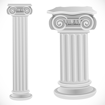 Classical greek or roman ionic white column isolated on white ba