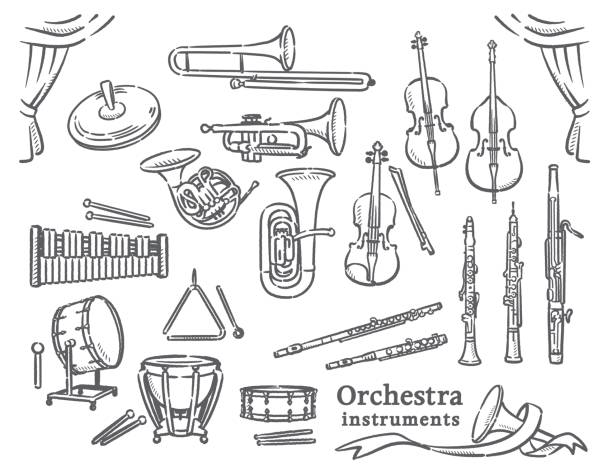 bildbanksillustrationer, clip art samt tecknat material och ikoner med klassisk orkester instrument uppsättning. - klarinett