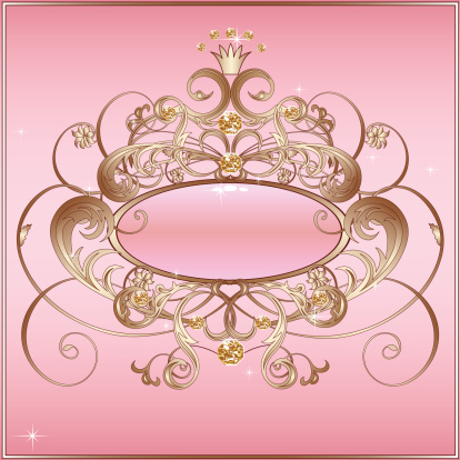 Classical pink label with floral pattern, jewels and button