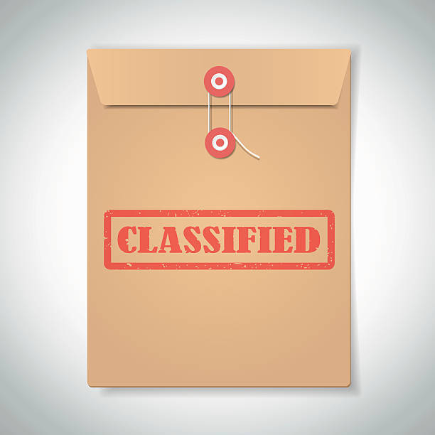 Classified red stamp text on brown folder Classified red stamp text on brown folder top secret stock illustrations