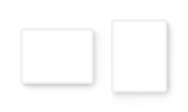 白い背景に隔離された水平および垂直モックアップの粘土タブレットコンピュータ - タブレット端末点のイラスト素材／クリップアート素材／マンガ素材／アイコン素材