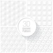 A set of 4 clean and bold white geometric pattern set which is grouped, layered and masked individually, and can be expanded to full size if the masks are released.