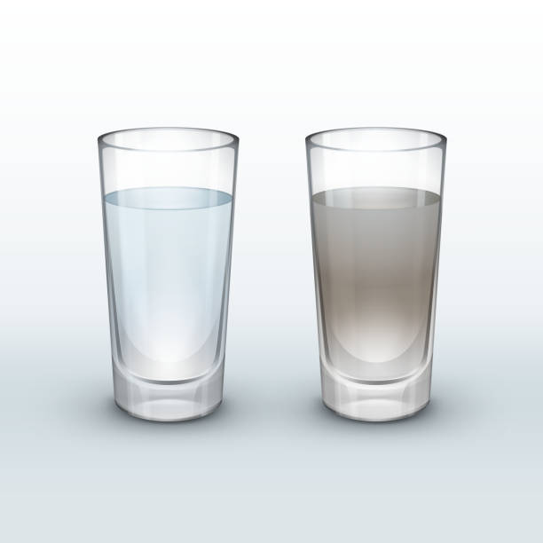 Clean, dirty water Vector clean and dirty water in glass isolated on light background unhygienic stock illustrations