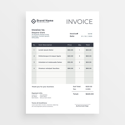 clean minimal invoice vector template design