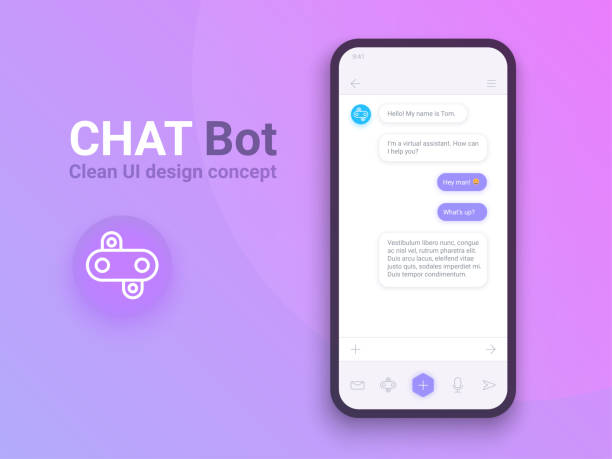 Clean Mobile UI Design Concept. Trendy Chatbot Application with Dialogue window. Sms Messenger Clean Mobile UI Design Concept. Trendy Chatbot Application with Dialogue window. Sms Messenger. Vector EPS 10 chatbot stock illustrations
