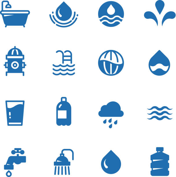 Clean water silhouette vector icons. Aqua pictograms Clean water silhouette vector icons. Aqua pictograms rain and wave, shower and faucet, bathroom and hydrant illustration water symbols stock illustrations
