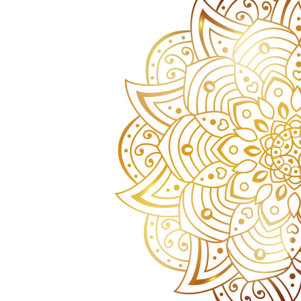 Clean white cover with gold beautiful flower. Golden vector mandala isolated on white background. Clean white cover with gold beautiful flower. Golden vector mandala isolated on white background. A symbol of life and health. Invitation, wedding card, scrapbooking, magic symbol. yoga backgrounds stock illustrations