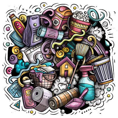 Cleaning cartoon vector doodle design
