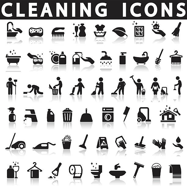 Cleaning icons Cleaning icons on a white background with a shadow house clipart stock illustrations
