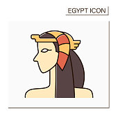 Cleopatra color icon. Queen of Egypt. Last royal ruler in ancient Egypt. Famous woman.Egypt concept. Isolated vector illustration