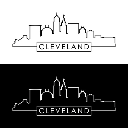 Cleveland skyline. Black linear style. Editable vector file.