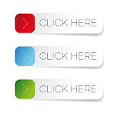 Click here label with arrow set vector