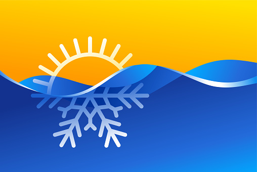Climat change from hot to cold - half sun half snowflake - climate control, weather difference icon. Vector illustration