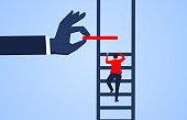 Climb up, hand help businessman build ladder