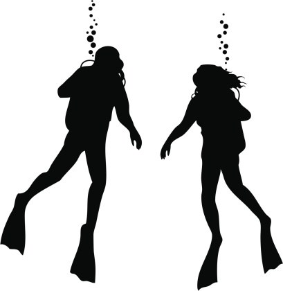 Clip art two divers with bubbles