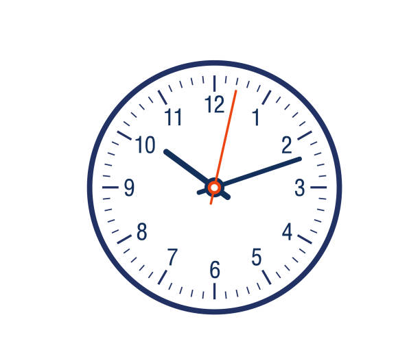 Clock face showing time 12 hour clock showing showing minute hand and hour hand counting time. clock stock illustrations