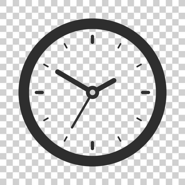 Clock icon in flat style, black timer on transparent background, business watch. Vector design element for you project Clock icon in flat style, black timer on transparent background, business watch. Vector design element for you project clock stock illustrations