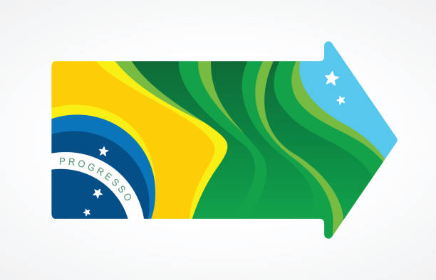 stockillustraties, clipart, cartoons en iconen met sluit omhoog van de vlag van brazilië binnen een pijl - ramos