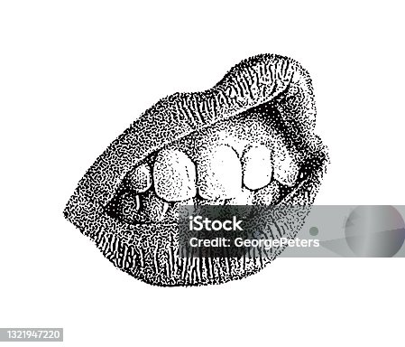 istock Close up of woman's lips and teeth 1321947220