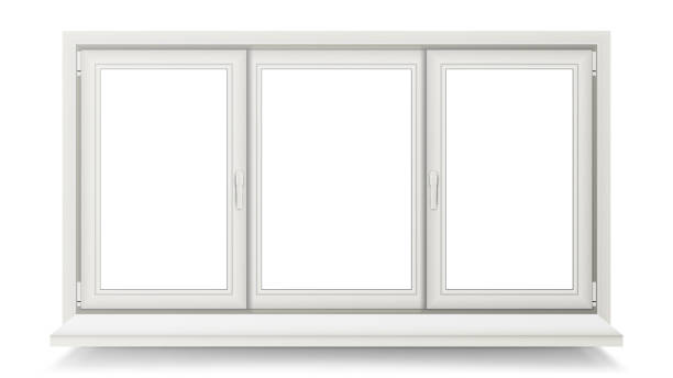 Closed Plastic Window Vector. Isolated On White Illustration Plastic Window Vector. Home Window Design Concept. Isolated window borders stock illustrations