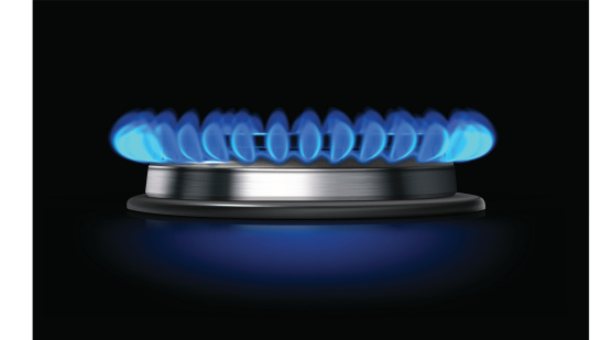 Close-up of a gas burner with fire
